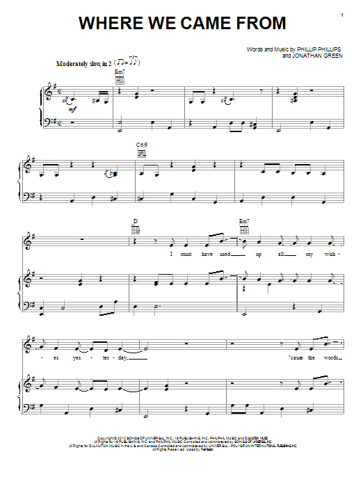 Phillip Phillips Where We Came From sheet music notes and chords arranged for Piano, Vocal & Guitar Chords (Right-Hand Melody)