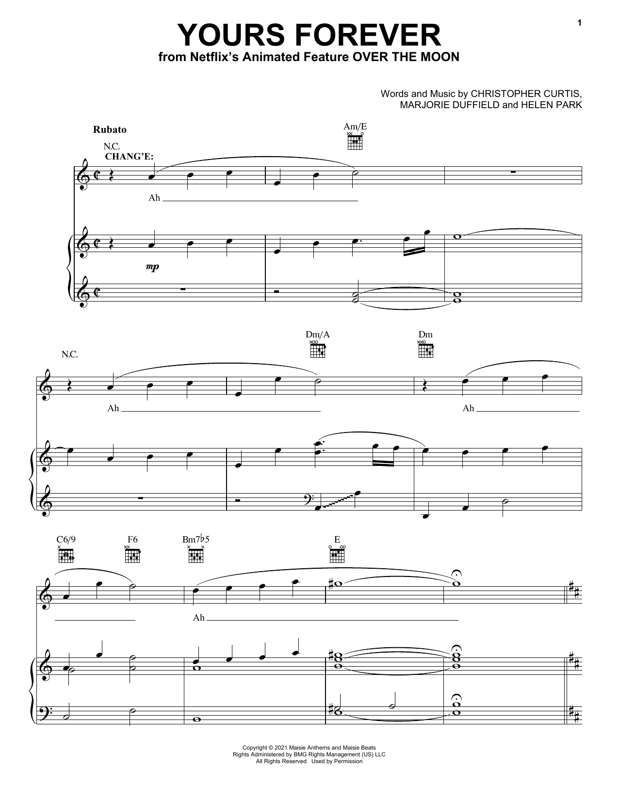 Phillipa Soo and Conrad Ricamora Yours Forever (from Over The Moon) sheet music notes and chords arranged for Piano, Vocal & Guitar Chords (Right-Hand Melody)
