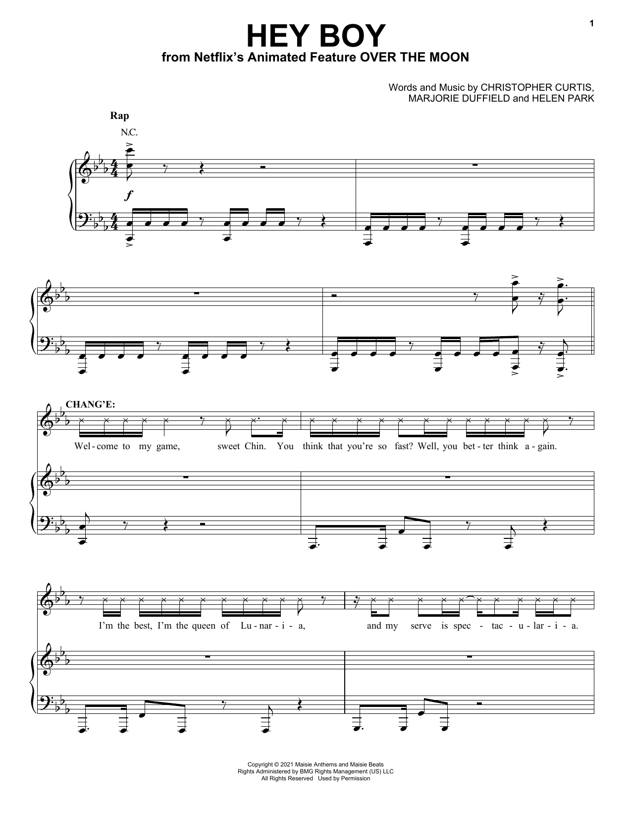 Phillipa Soo and Robert G. Chiu Hey Boy (from Over The Moon) sheet music notes and chords arranged for Piano, Vocal & Guitar Chords (Right-Hand Melody)