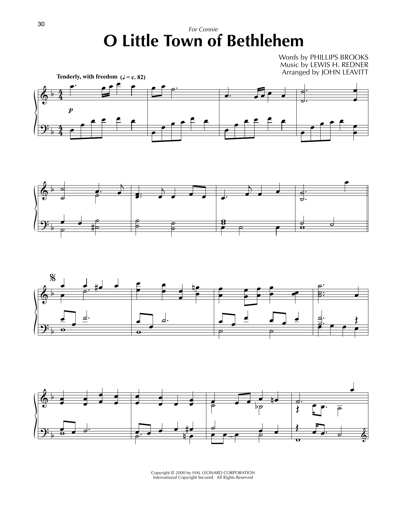 Phillips Brooks O Little Town Of Bethlehem (arr. John Leavitt) sheet music notes and chords arranged for Piano Solo