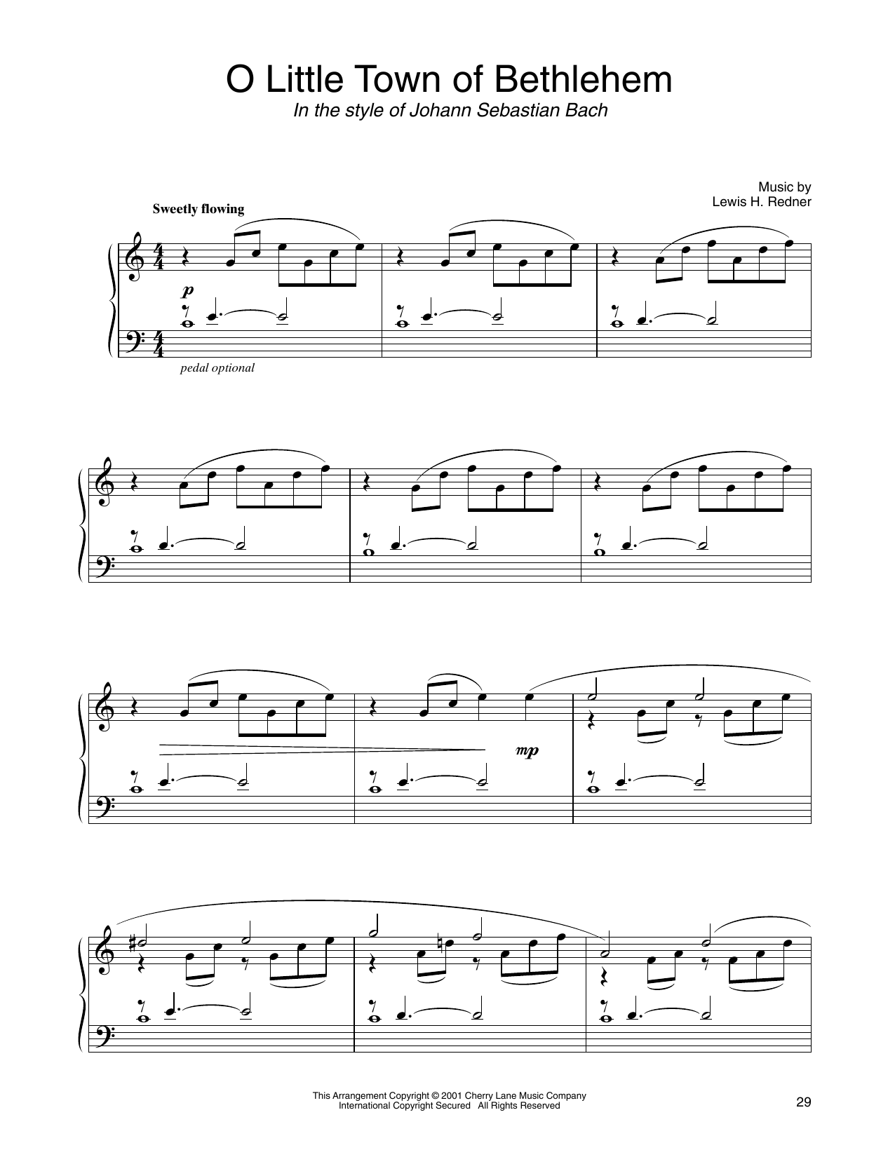 Phillips Brooks O Little Town Of Bethlehem (in the style of J.S. Bach) (arr. Carol Klose) sheet music notes and chords arranged for Piano Solo