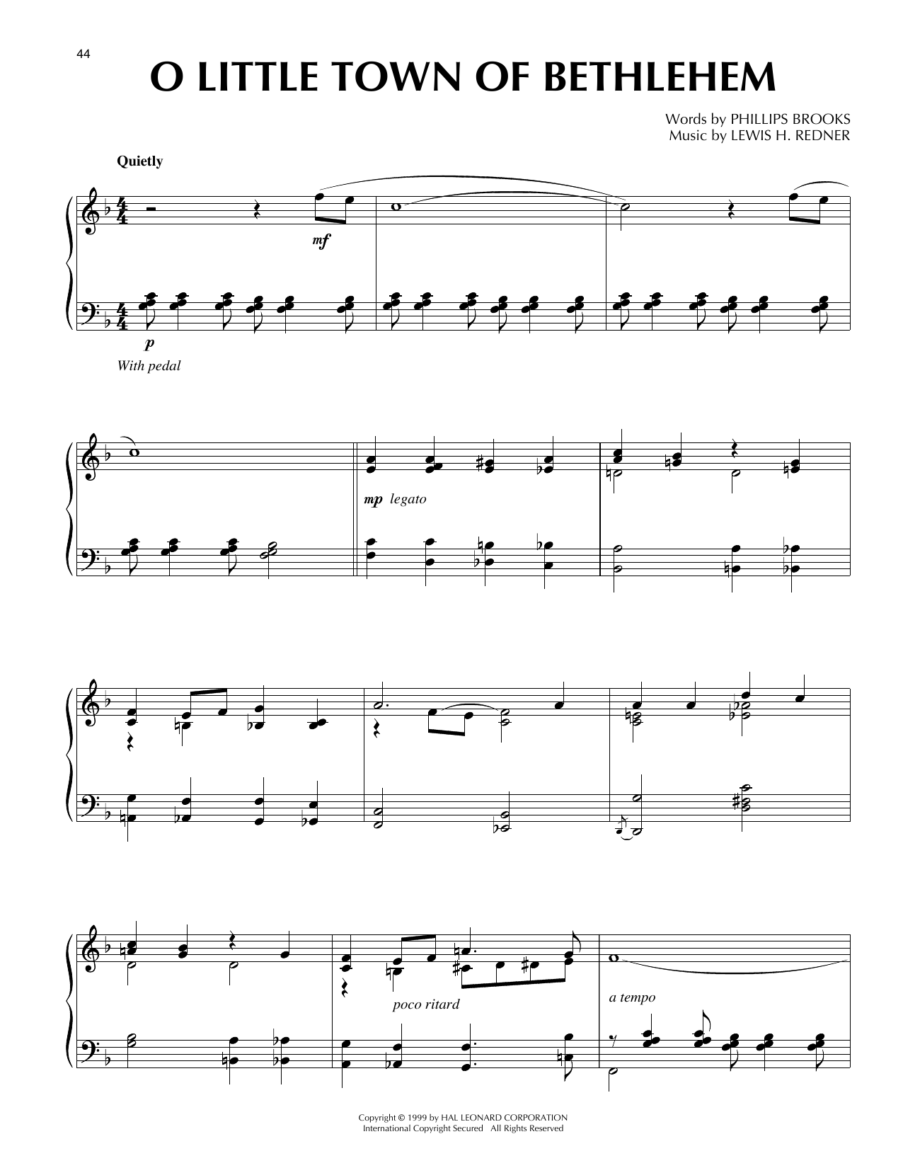Phillips Brooks O Little Town Of Bethlehem [Jazz version] (arr. Frank Mantooth) sheet music notes and chords arranged for Piano Solo
