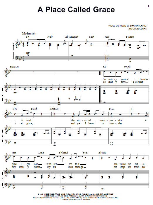 Phillips, Craig & Dean A Place Called Grace sheet music notes and chords arranged for Piano & Vocal