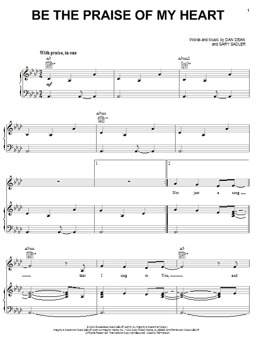 Phillips, Craig & Dean Be The Praise Of My Heart sheet music notes and chords arranged for Piano, Vocal & Guitar Chords (Right-Hand Melody)