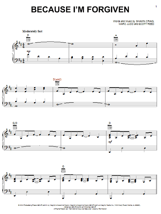 Phillips, Craig & Dean Because I'm Forgiven sheet music notes and chords arranged for Piano, Vocal & Guitar Chords (Right-Hand Melody)