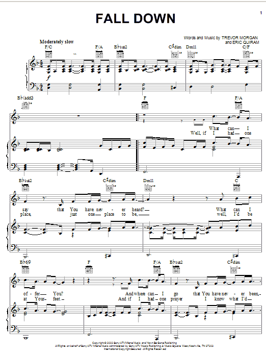 Phillips, Craig & Dean Fall Down sheet music notes and chords arranged for Piano, Vocal & Guitar Chords (Right-Hand Melody)