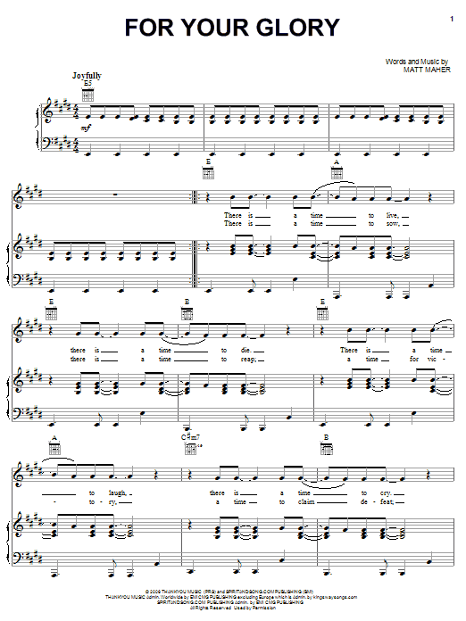 Phillips, Craig & Dean For Your Glory sheet music notes and chords arranged for Piano, Vocal & Guitar Chords (Right-Hand Melody)