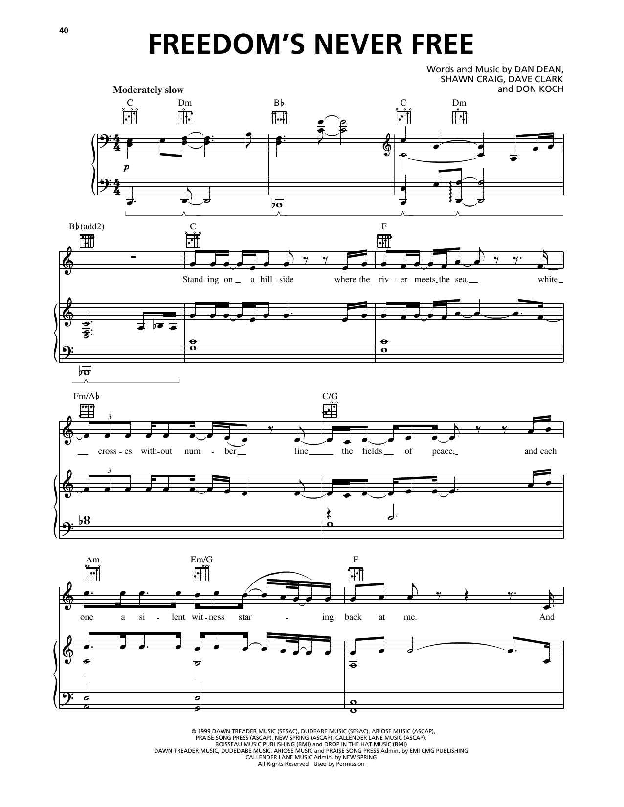Phillips, Craig & Dean Freedom's Never Free sheet music notes and chords arranged for Piano, Vocal & Guitar Chords (Right-Hand Melody)