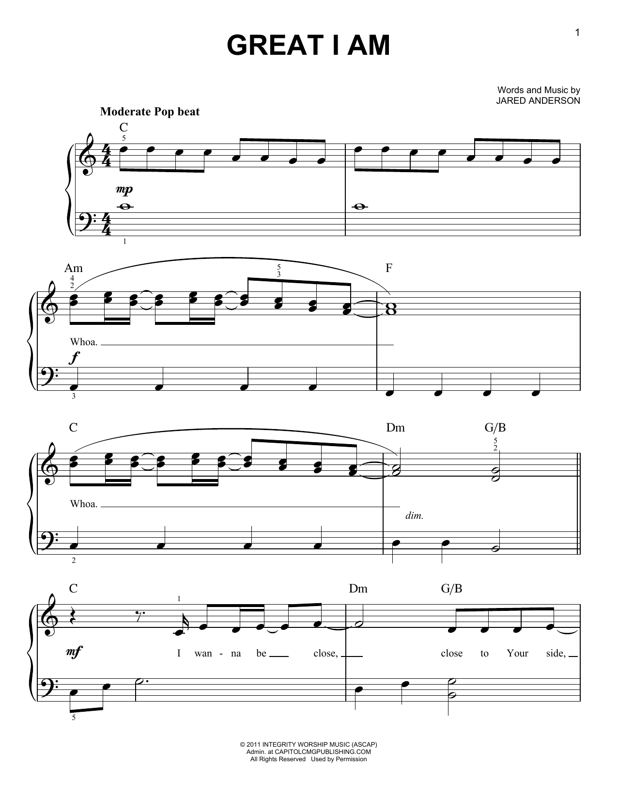 Phillips, Craig, & Dean Great I Am sheet music notes and chords arranged for Easy Piano