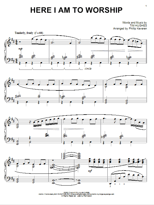 Phillips, Craig & Dean Here I Am To Worship [Jazz version] (arr. Phillip Keveren) sheet music notes and chords arranged for Piano Solo