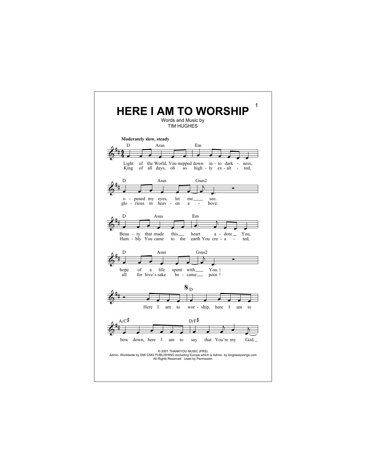 Phillips, Craig & Dean Here I Am To Worship (Light Of The World) sheet music notes and chords arranged for Clarinet Solo