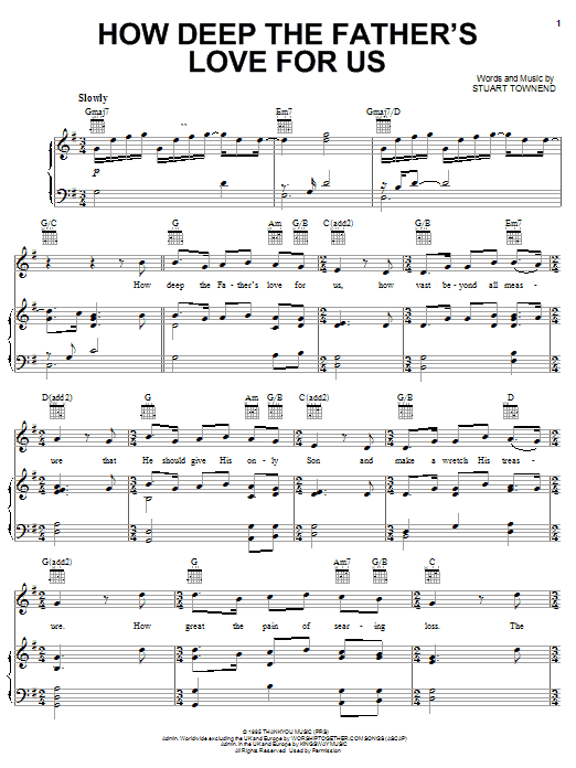 Phillips, Craig & Dean How Deep The Father's Love For Us sheet music notes and chords arranged for Piano, Vocal & Guitar Chords (Right-Hand Melody)