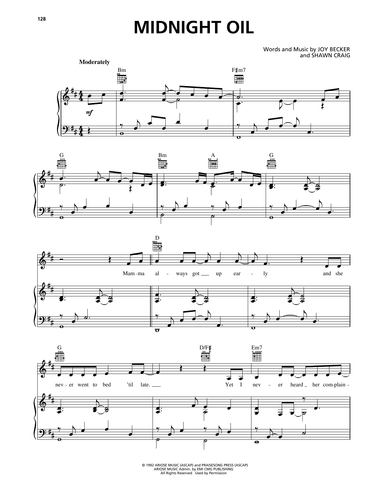 Phillips, Craig & Dean Midnight Oil sheet music notes and chords arranged for Piano, Vocal & Guitar Chords (Right-Hand Melody)