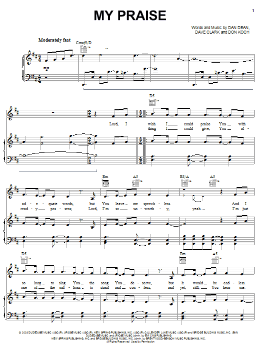 Phillips, Craig & Dean My Praise sheet music notes and chords arranged for Piano, Vocal & Guitar Chords (Right-Hand Melody)