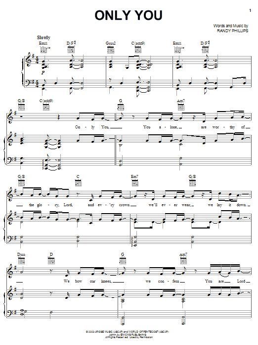 Phillips, Craig & Dean Only You sheet music notes and chords arranged for Piano, Vocal & Guitar Chords (Right-Hand Melody)