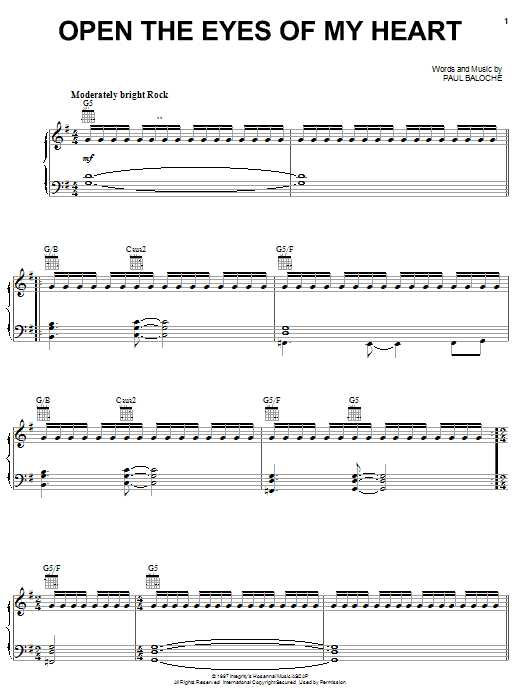 Phillips, Craig & Dean Open The Eyes Of My Heart sheet music notes and chords arranged for Piano, Vocal & Guitar Chords (Right-Hand Melody)