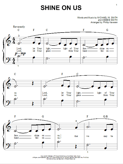 Phillips, Craig & Dean Shine On Us (arr. Phillip Keveren) sheet music notes and chords arranged for Big Note Piano