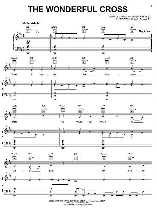 Phillips, Craig & Dean The Wonderful Cross sheet music notes and chords arranged for Piano, Vocal & Guitar Chords (Right-Hand Melody)