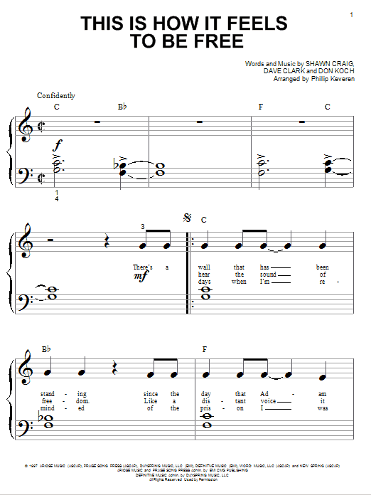 Phillips, Craig & Dean This Is How It Feels To Be Free (arr. Phillip Keveren) sheet music notes and chords arranged for Big Note Piano