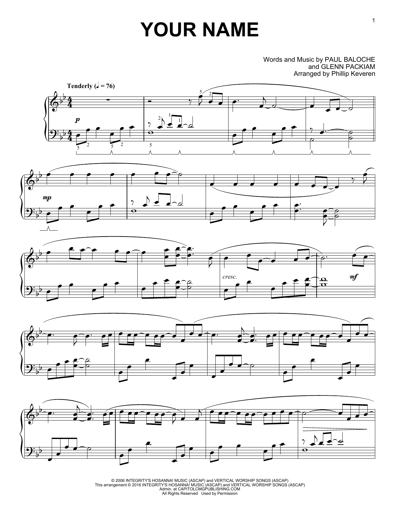 Phillips, Craig & Dean Your Name (arr. Phillip Keveren) sheet music notes and chords arranged for Piano Solo