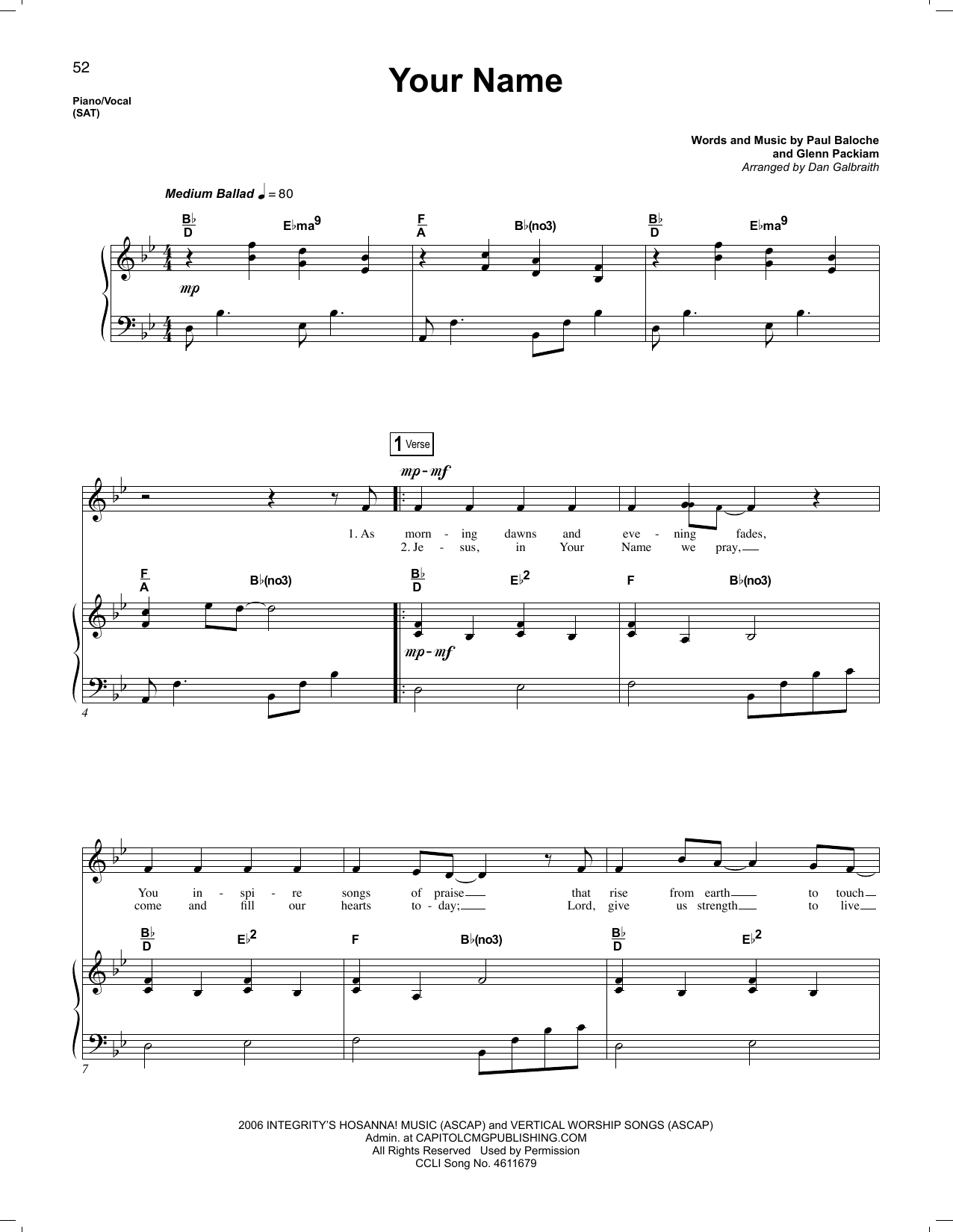 Phillips, Craig & Dean Your Name sheet music notes and chords arranged for Piano & Vocal