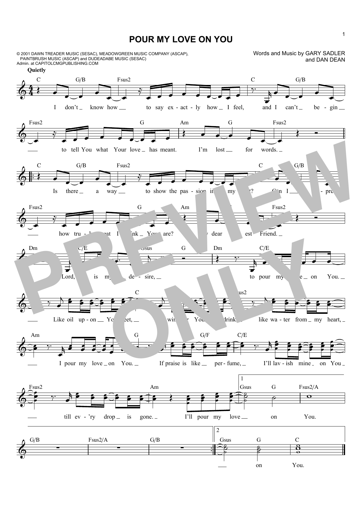 Phillips, Craig and Dean Pour My Love On You sheet music notes and chords arranged for Lead Sheet / Fake Book