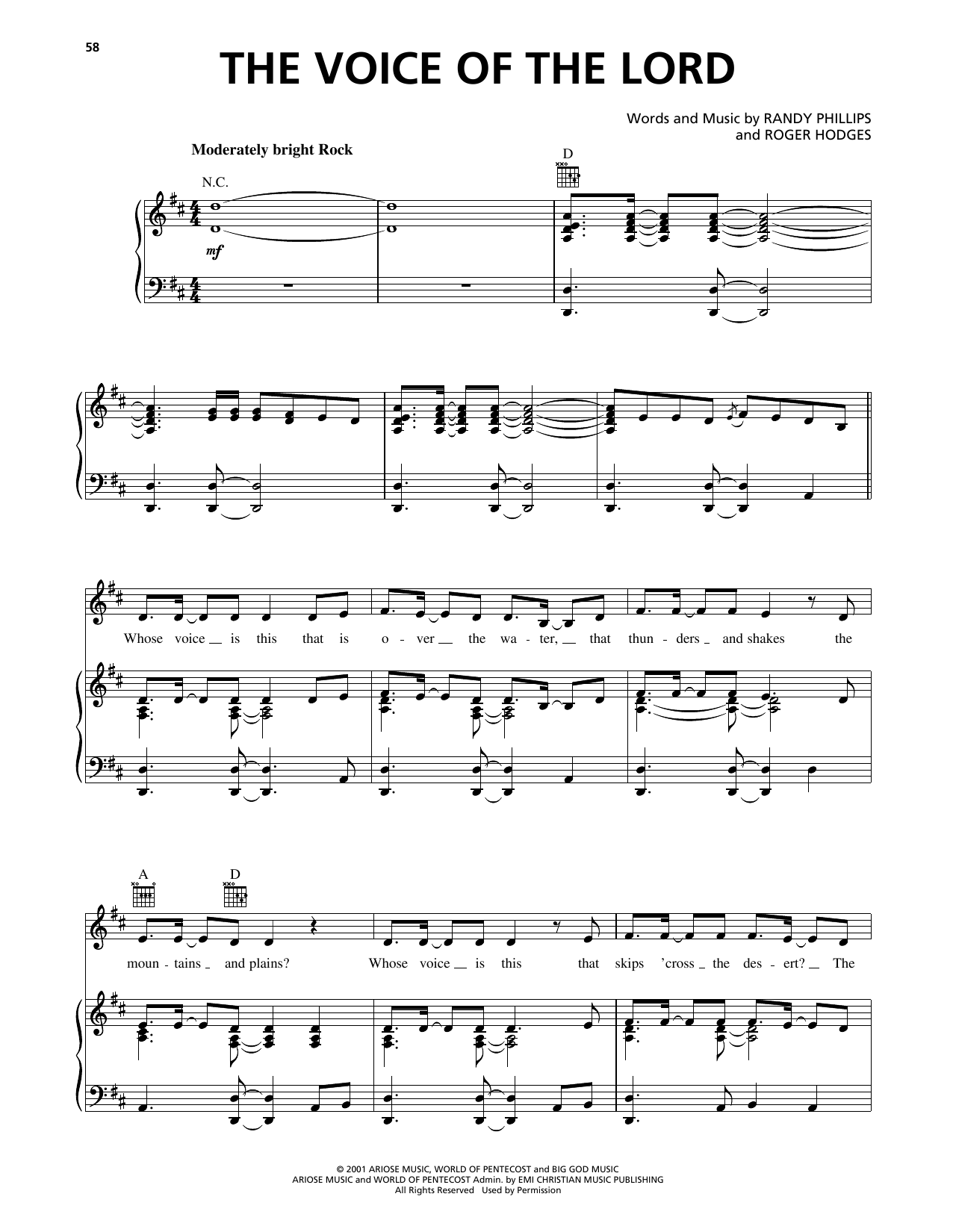 Phillips, Craig and Dean The Voice Of The Lord sheet music notes and chords arranged for Piano, Vocal & Guitar Chords (Right-Hand Melody)
