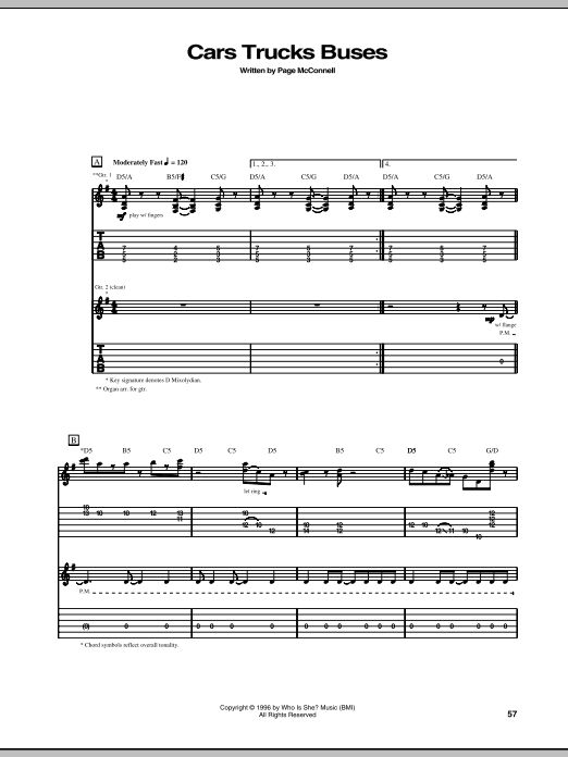 Phish Cars Trucks Buses sheet music notes and chords arranged for Guitar Tab
