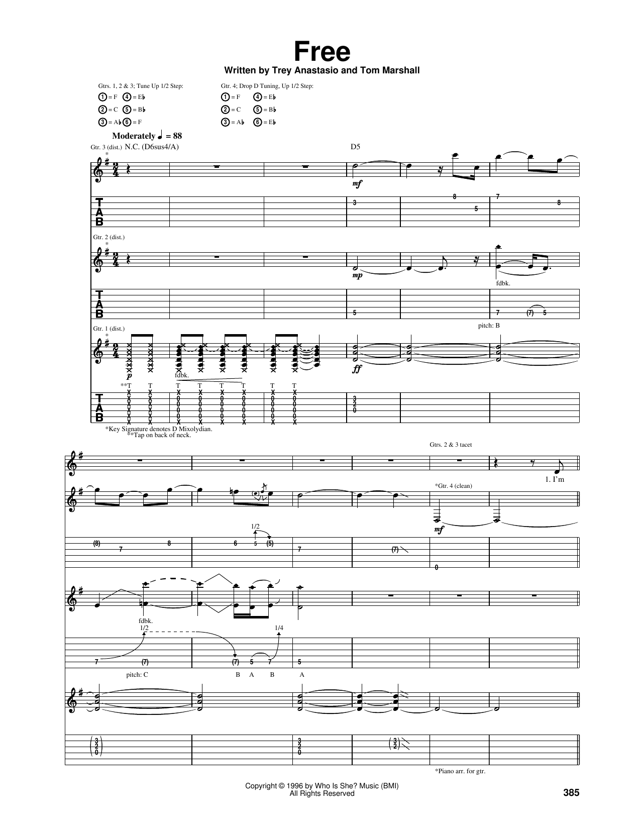 Phish Free sheet music notes and chords arranged for Guitar Tab