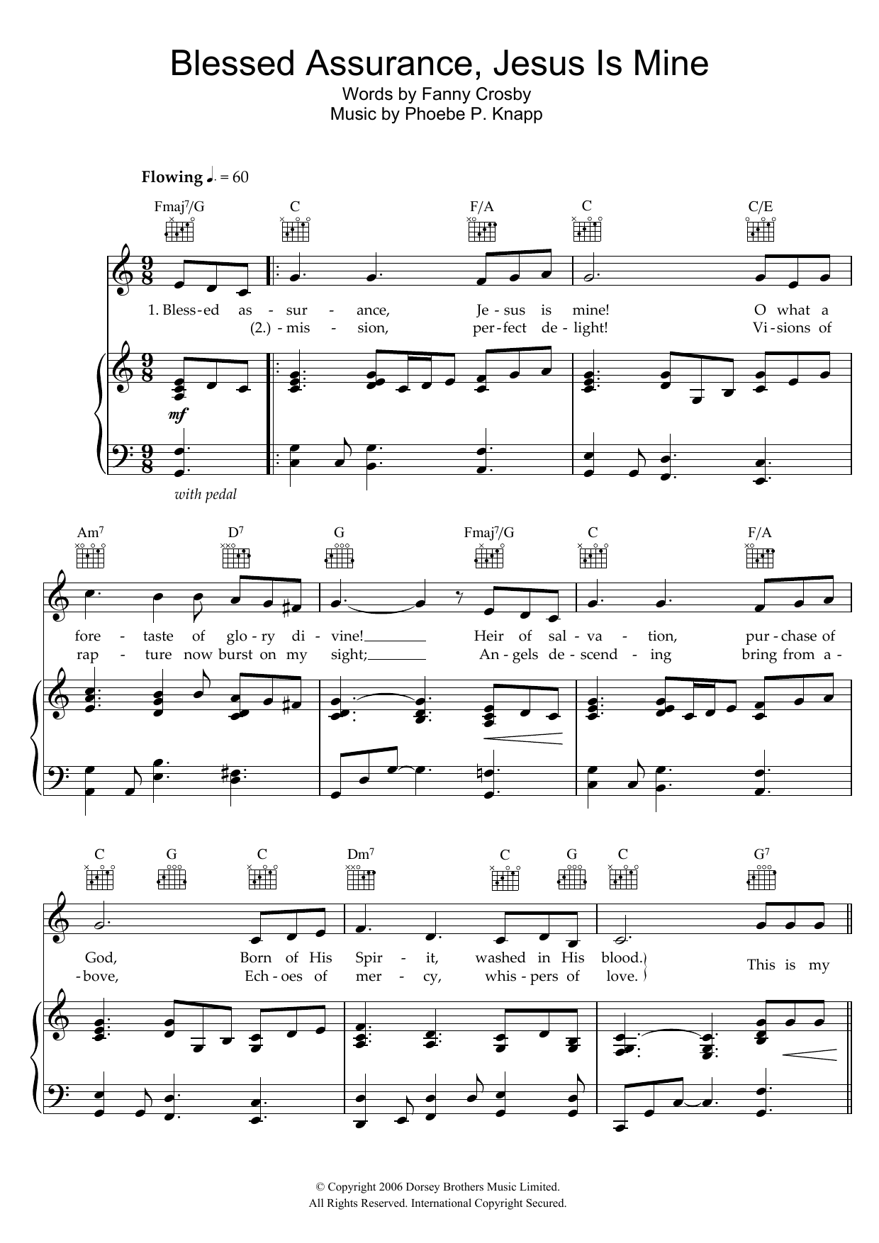 Phoebe P. Knapp Blessed Assurance, Jesus Is Mine sheet music notes and chords arranged for Piano, Vocal & Guitar Chords