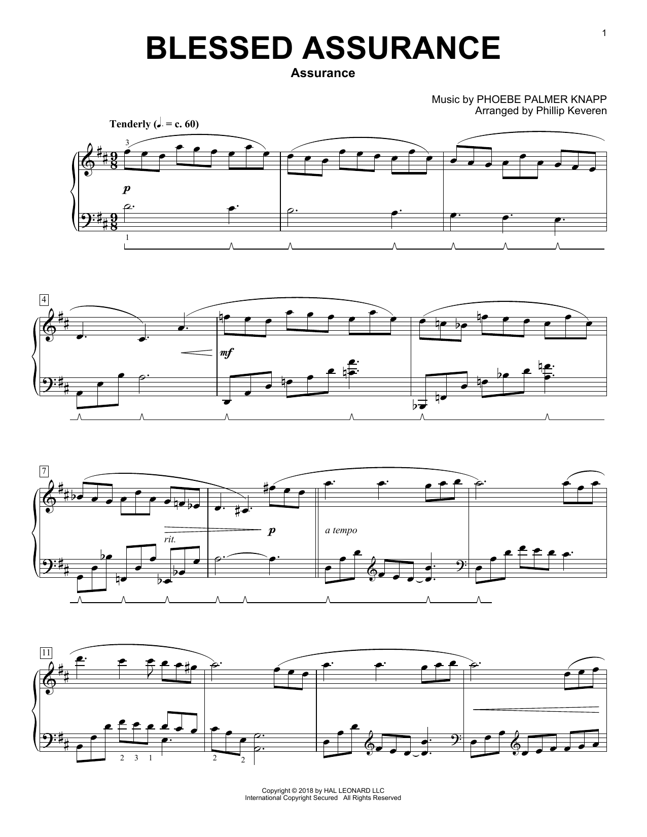 Phoebe Palmer Knapp Blessed Assurance [Classical version] (arr. Phillip Keveren) sheet music notes and chords arranged for Piano Solo