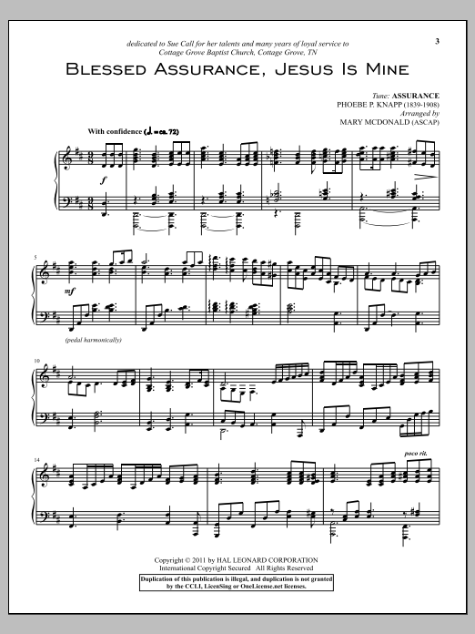 Phoebe Palmer Knapp Blessed Assurance sheet music notes and chords arranged for Super Easy Piano