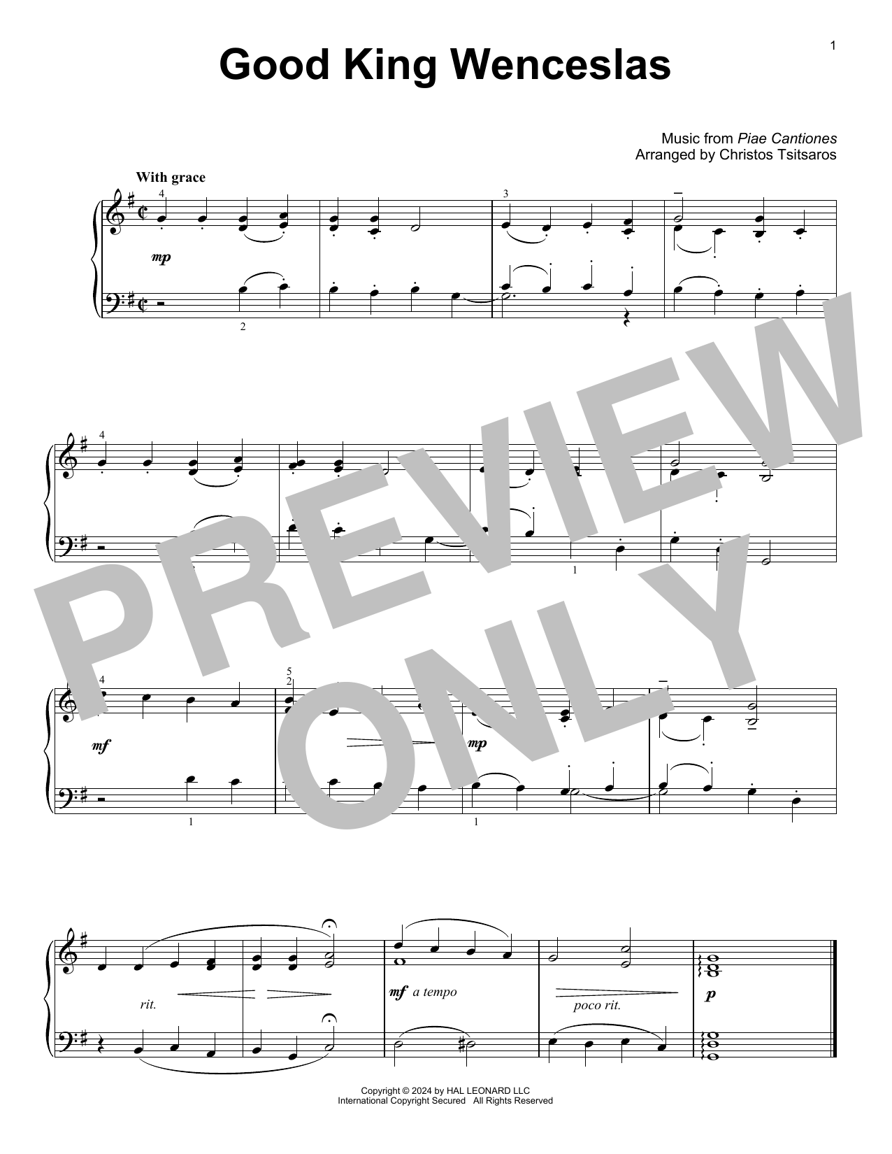 Piae Cantiones Good King Wenceslas (arr. Christos Tsitsaros) sheet music notes and chords arranged for Easy Piano Solo