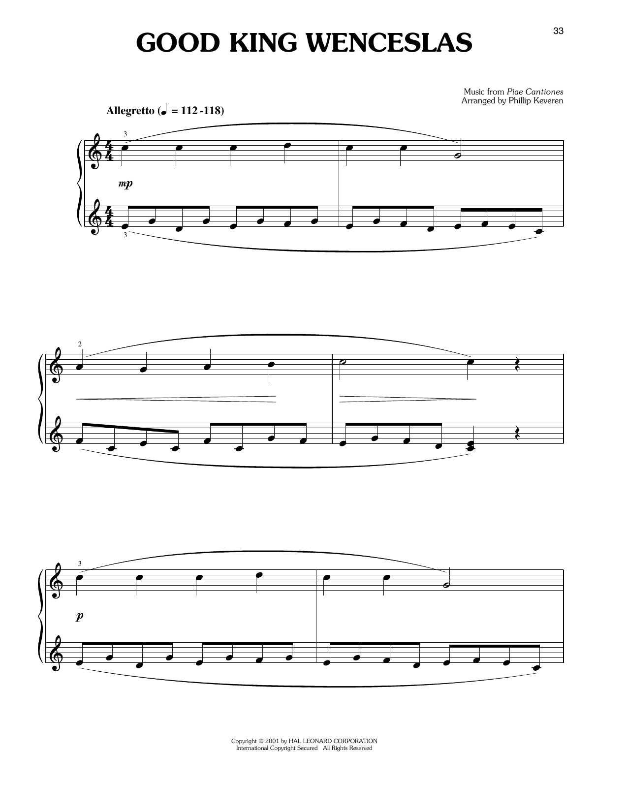 Piae Cantiones Good King Wenceslas (arr. Phillip Keveren) sheet music notes and chords arranged for Easy Piano