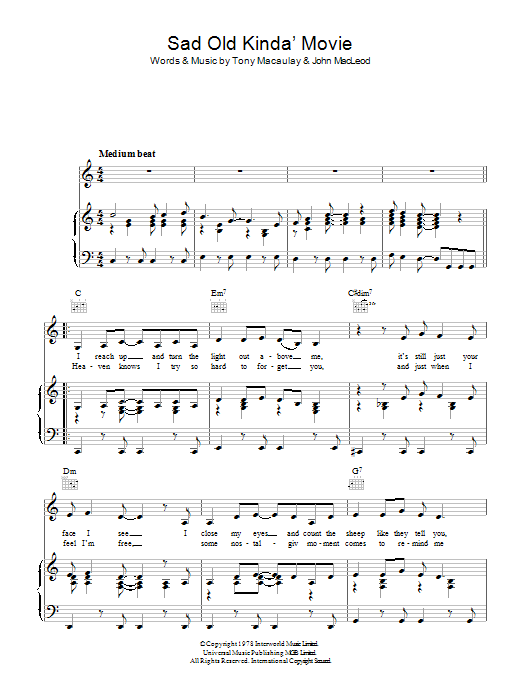 Pickettywitch Sad Old Kinda Movie (It's Like A) sheet music notes and chords arranged for Piano, Vocal & Guitar Chords