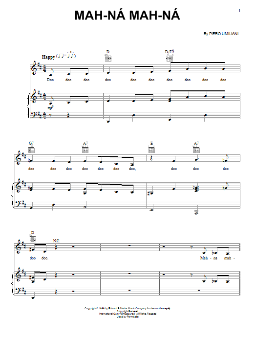 Piero Umiliani Mah-Na Mah-Na sheet music notes and chords arranged for Piano, Vocal & Guitar Chords (Right-Hand Melody)