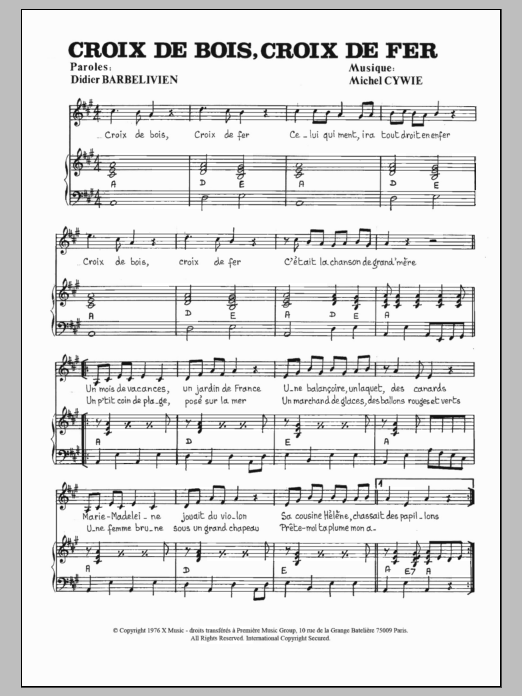 Pierre Lautomne Croix De Bois Croix De Fer sheet music notes and chords arranged for Piano & Vocal