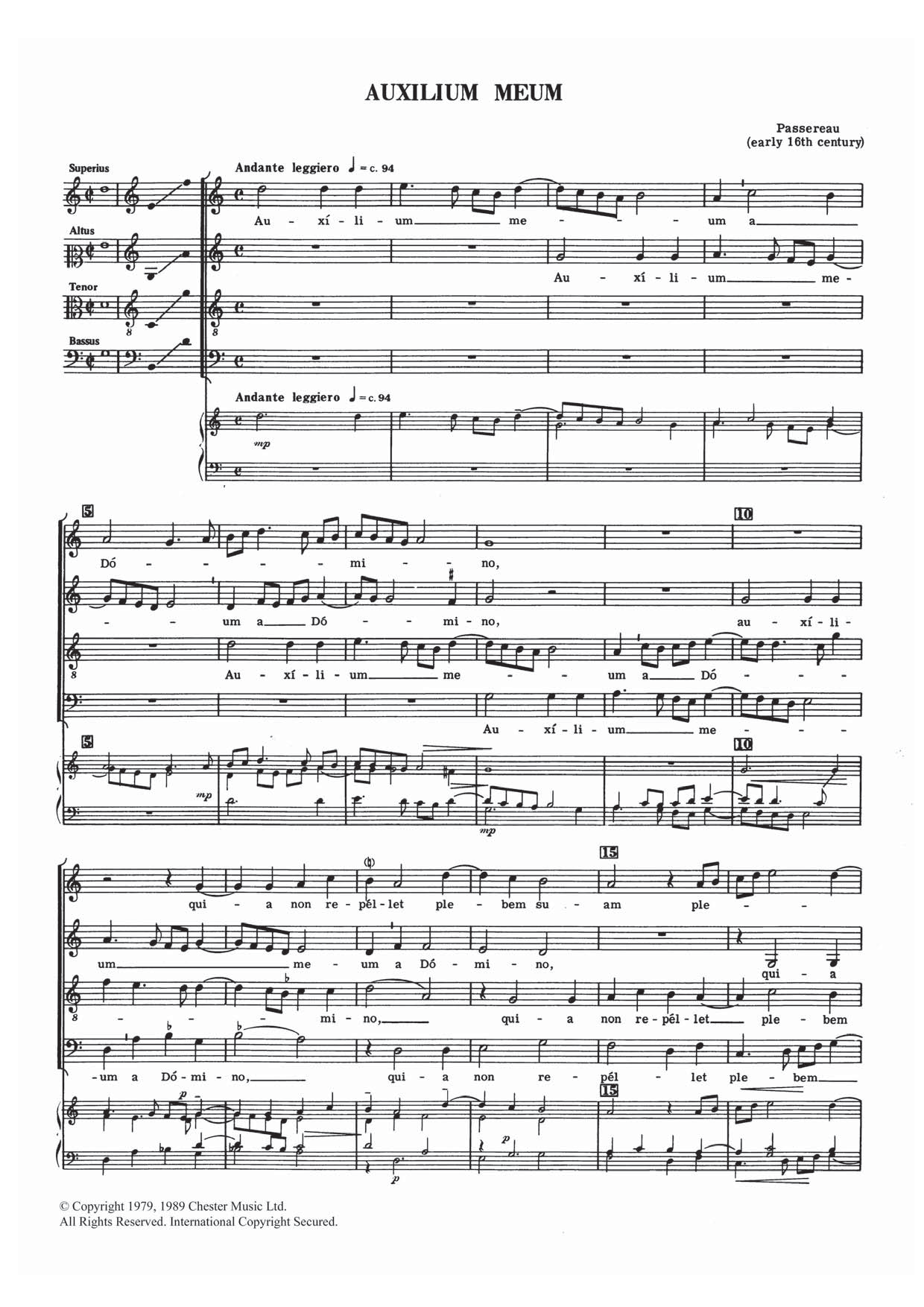 Pierre Passereau Auxilium Meum sheet music notes and chords arranged for Choir
