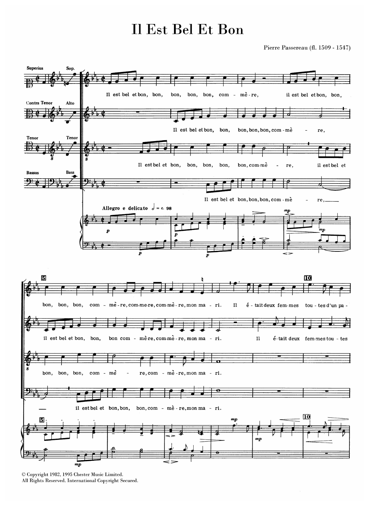 Pierre Passereau Il Est Bel Et Bon sheet music notes and chords arranged for SATB Choir