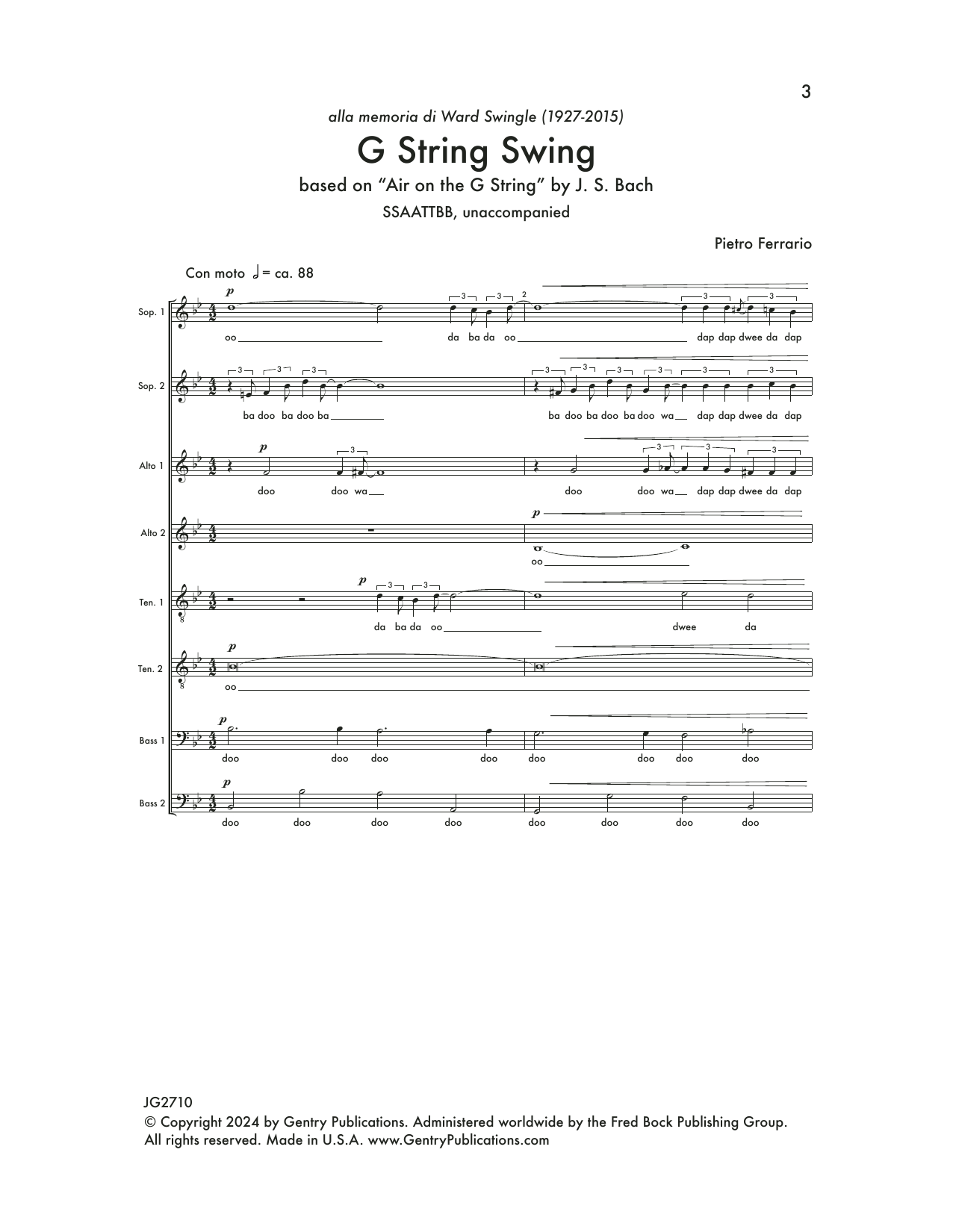 Pietro Ferrario G String Swing sheet music notes and chords arranged for SATB Choir