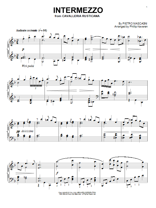 Pietro Mascagni Intermezzo (arr. Phillip Keveren) sheet music notes and chords arranged for Piano Solo