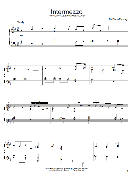 Pietro Mascagni Intermezzo sheet music notes and chords arranged for Alto Sax Solo