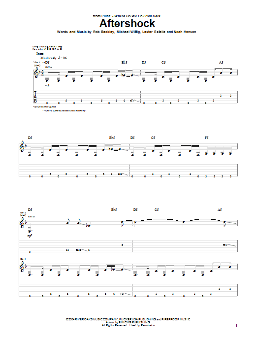 Pillar Aftershock sheet music notes and chords arranged for Guitar Tab