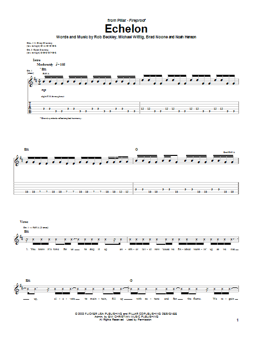 Pillar Echelon sheet music notes and chords arranged for Guitar Tab