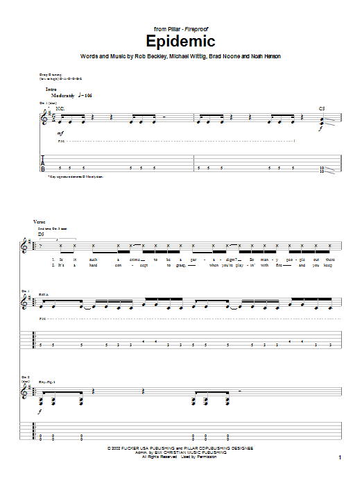 Pillar Epidemic sheet music notes and chords arranged for Guitar Tab