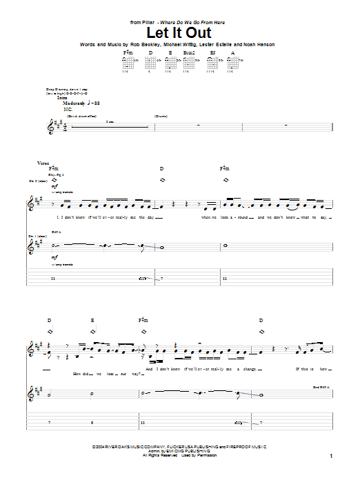 Pillar Let It Out sheet music notes and chords arranged for Guitar Tab
