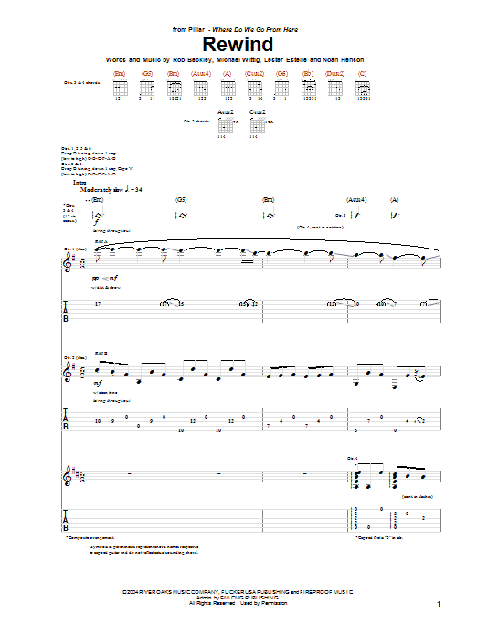 Pillar Rewind sheet music notes and chords arranged for Guitar Tab