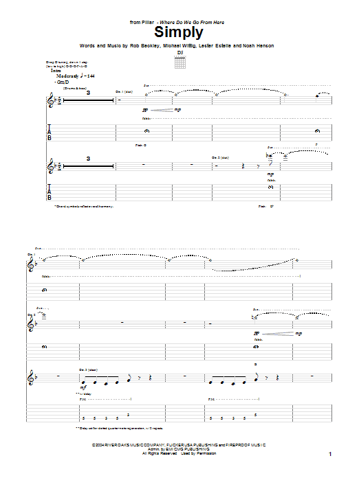 Pillar Simply sheet music notes and chords arranged for Guitar Tab