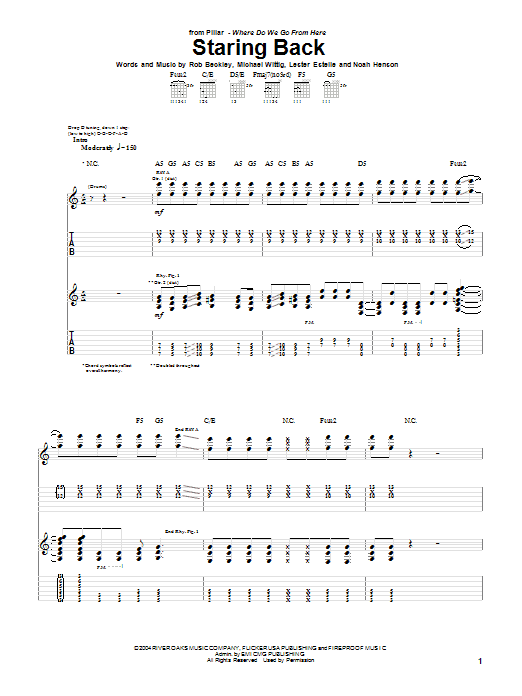 Pillar Staring Back sheet music notes and chords arranged for Guitar Tab