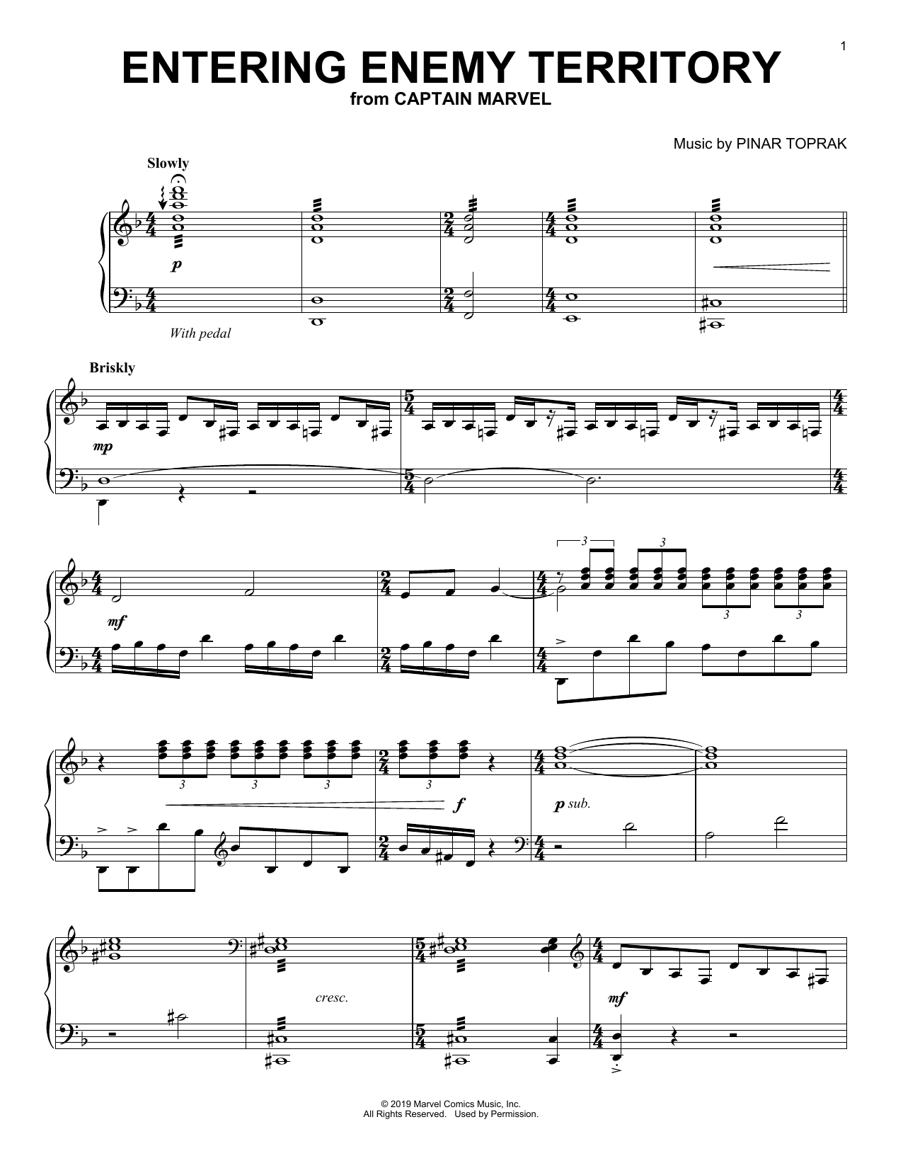 Pinar Toprak Entering Enemy Territory (from Captain Marvel) sheet music notes and chords arranged for Piano Solo